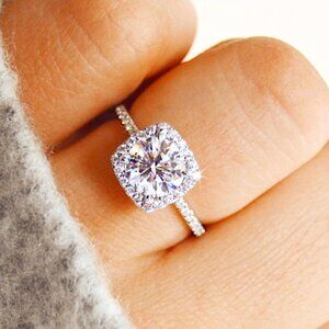 😍New Classic Pure 💅14K White Gold CZ Square Thin Beautiful Wedding Ring, K961